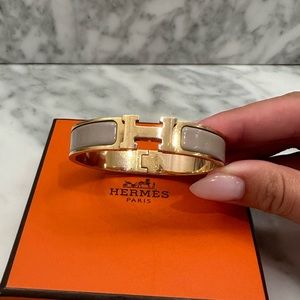 Hermes Auth Marron Glacé Clic Clac H Narrow Gold bangle bracelet
